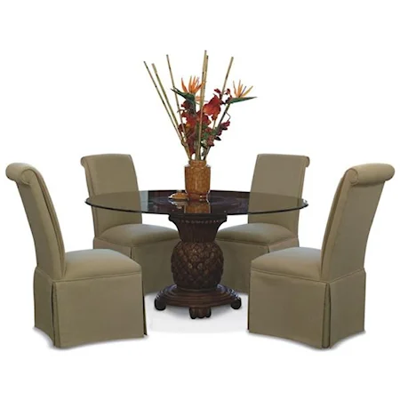 5-Piece Contemporary Round Glass Table and Upholstered Chairs Set